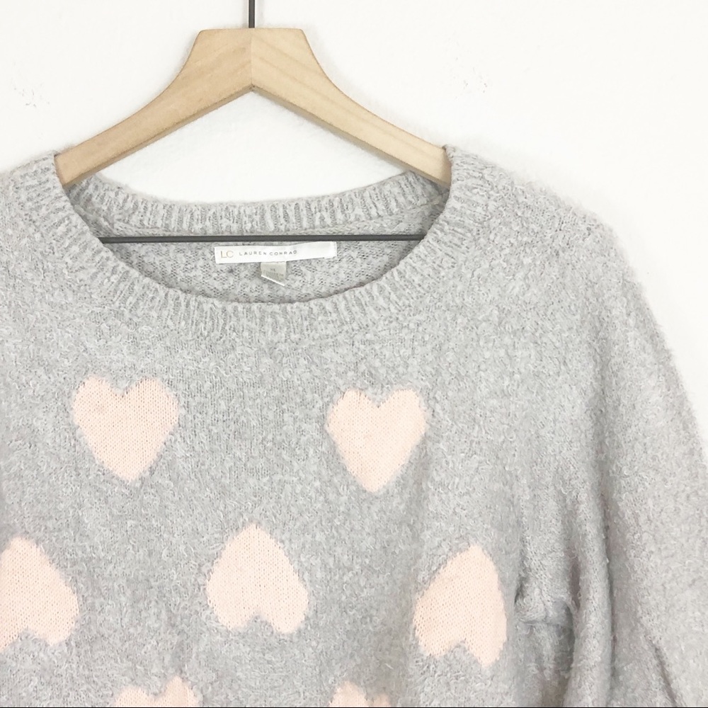 [LC Lauren Conrad] Gray Fuzzy Soft Heart Sweater - Picture 3 of 7